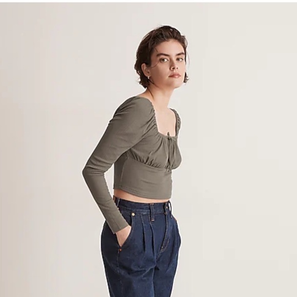 NWT Madewell ribbed square neck long sleeve top Small light umber - Picture 5 of 7